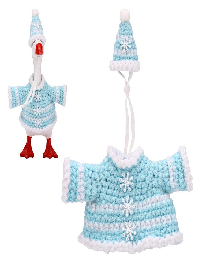 Sinbana Winter 7in/17.78cm Mini Desk Goose Outfits, Snowflake Knitted Goose Clothes & Hat for Desktop Magnetic Geese Key Holder Christmas Holiday Small Statue Decor - Image 1